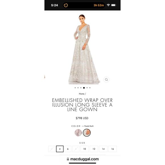 Mac Duggal 20402 Wrap-Around Decollete Neckline A-Line Dress Pastel Multi 16 NWT - Picture 4 of 11